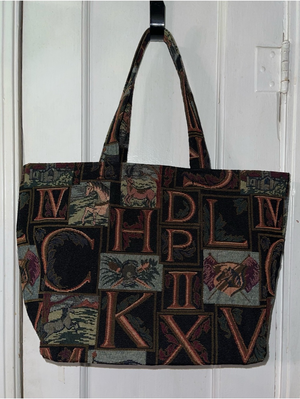EUC Woven Alphabet Pattern Tote Bag in Black and Brown - Picture 2 of 6